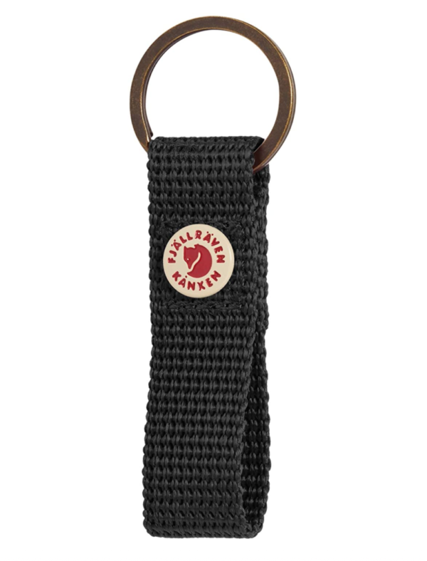 Practical keyring with a loop of the webbing Metal rivet with Kånken logo Solid color Fabric type: 100% Polypropylene